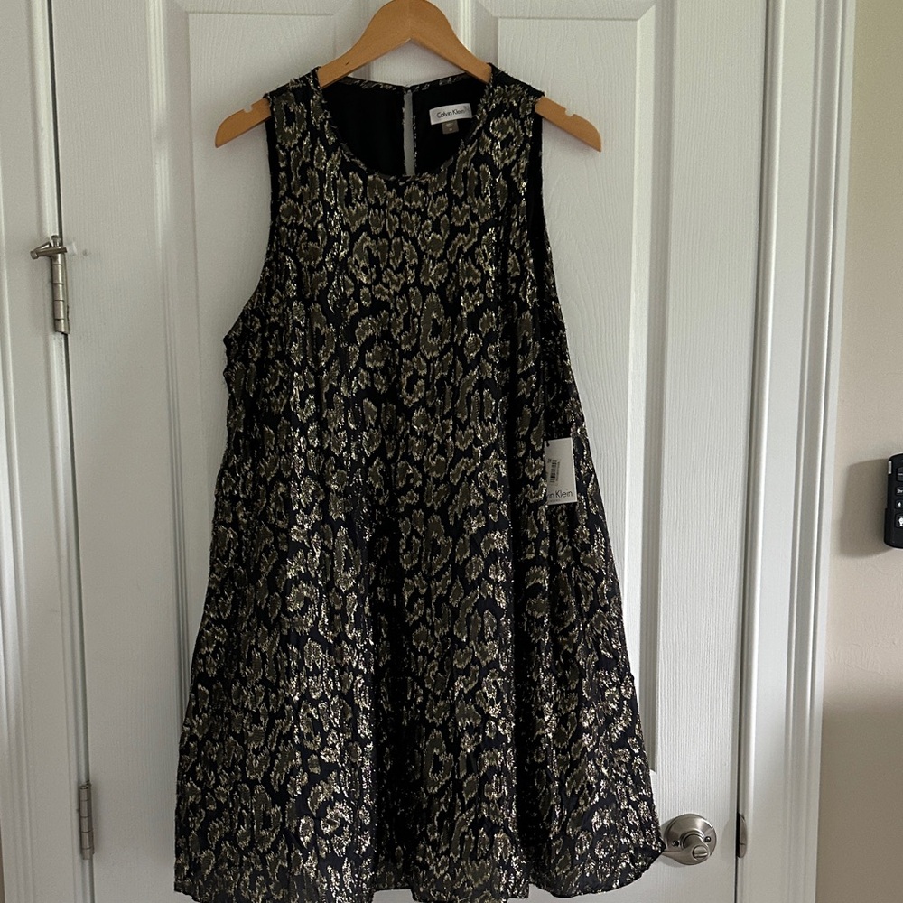 Calvin Klein Black and Gold Sleeveless Dress